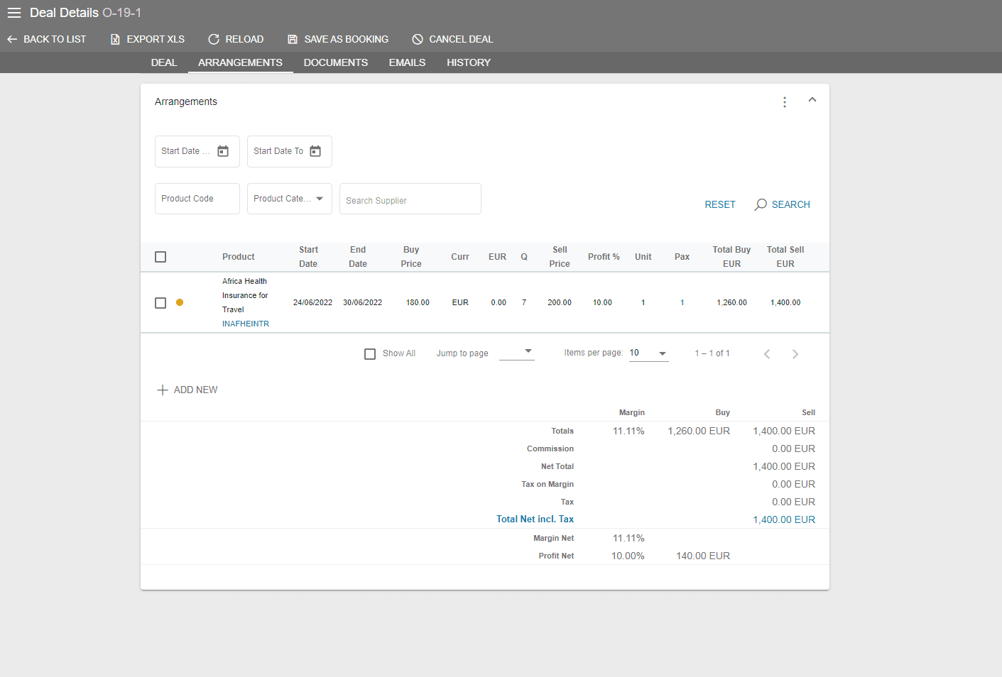 Additional Deal Arrangement Tab