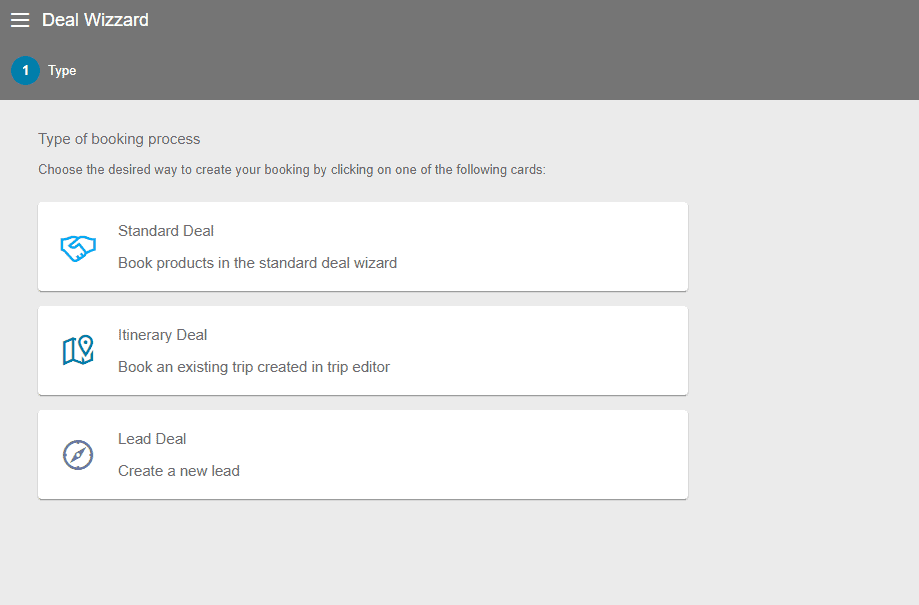 A screenshot of a travel management software of the deal creation section