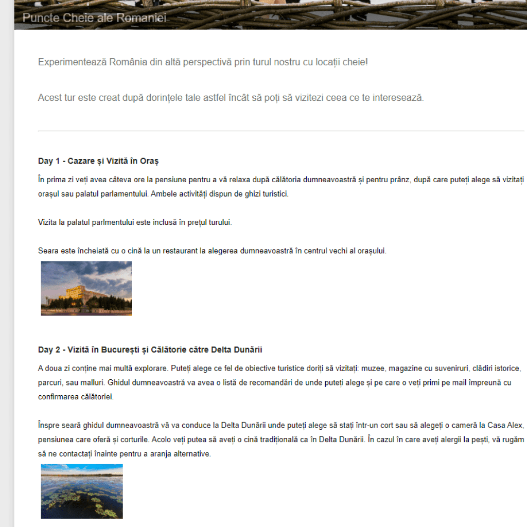 Travel Plan Website in Romanian