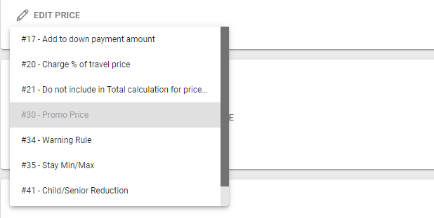 Price Rules in Victoury showing a few categories