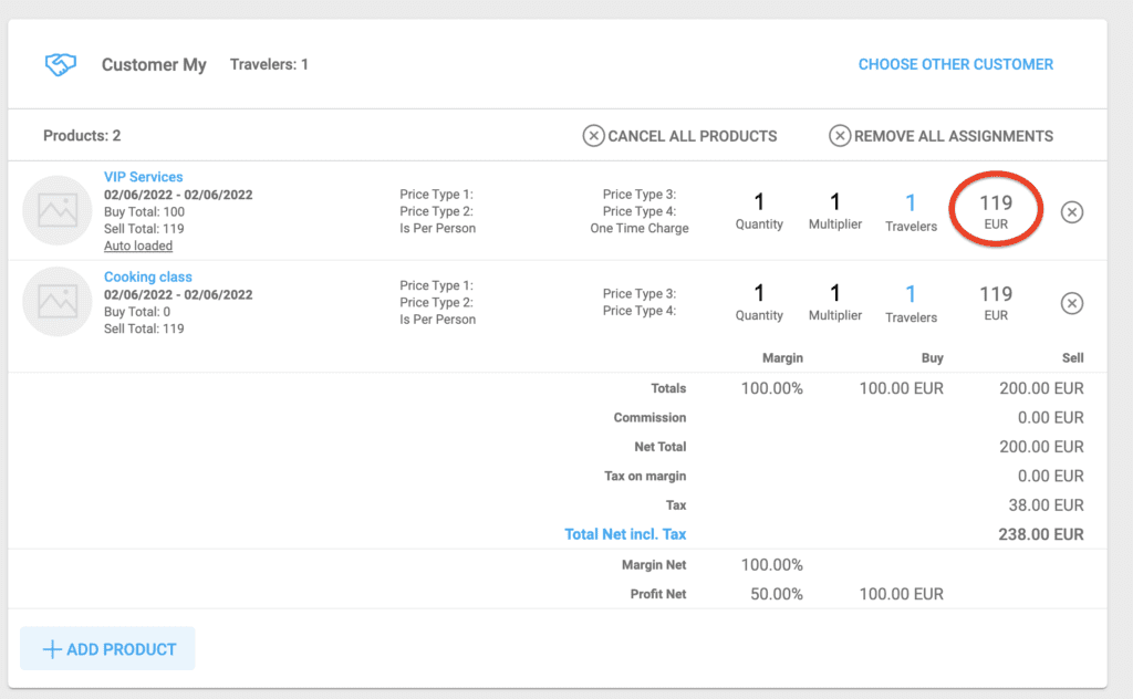 A screenshot showing a product with the automatic tax included