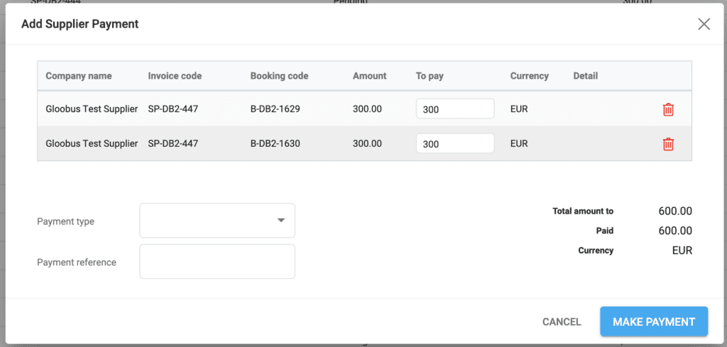 A screenshot showing the add supplier payment window containing 2 entries