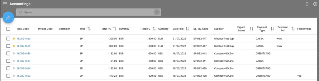 A screenshot showing multiple accounting entries 