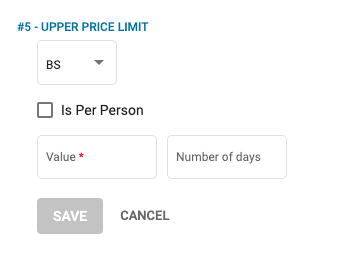 A screenshot showing the settings for the price rule 5 upper price limit