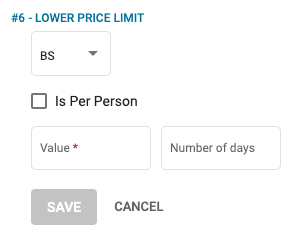 A screenshot showing the settings for the price rule 6 lower price limit