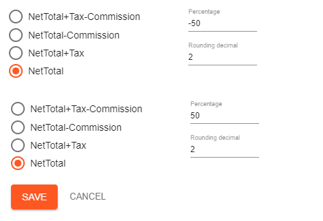 A screenshot showing the settings for the price rule 20 charge percentage of travel price