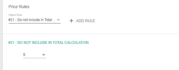 A screenshot showing the settings for the price rule 21 do not include in total calculation