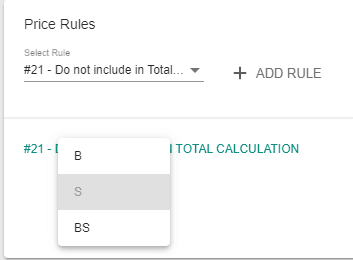 A screenshot showing the settings for the price rule 21 do not include in total calculation