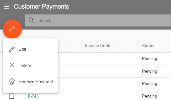A screenshot showing the Receive Payment button under the customer payments list