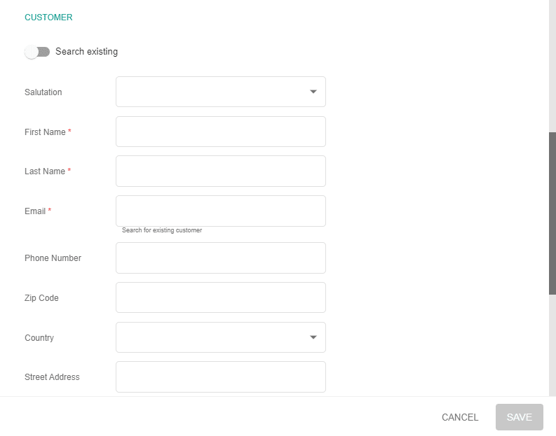 A screenshot showing the customer section when creating a new lead deal