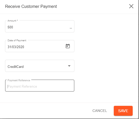 A screenshot showing how to receive a customer payment and the input fields for it