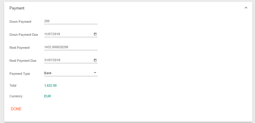 A screenshot showing the payment information for a customer invoice