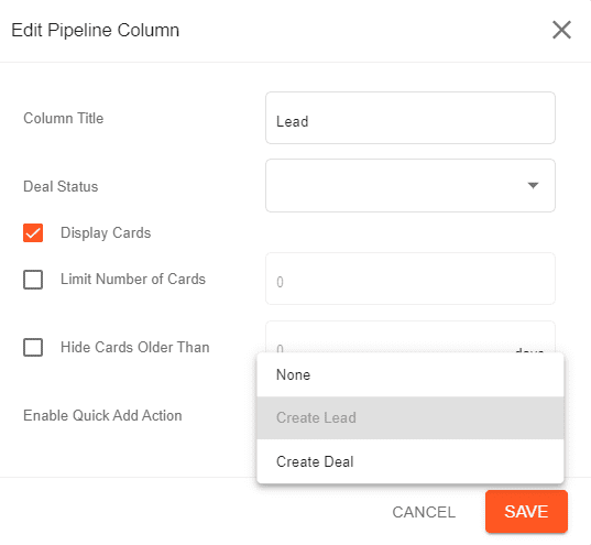 A screenshot showing the edit column window in the pipeline