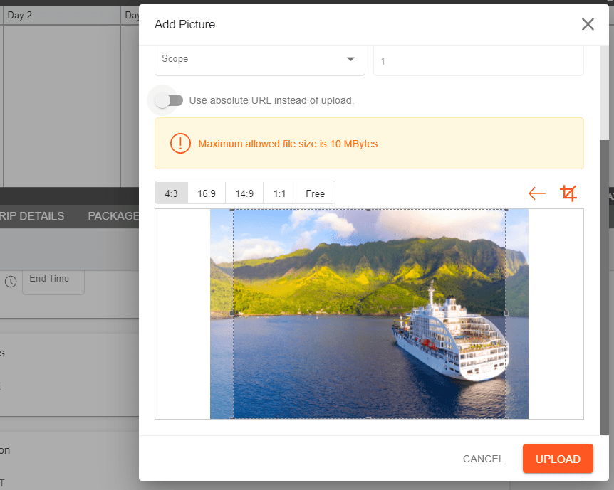 A screenshot showing how to add a picture and change its ratio