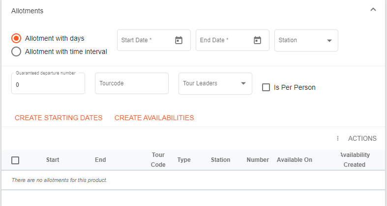 A screenshot showing the allotments in a product