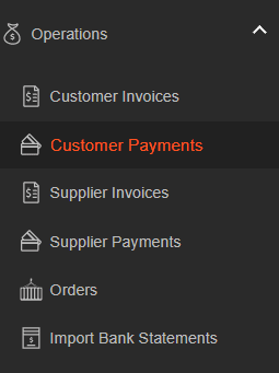 A screenshot showing the customer payment tab under the operations menu