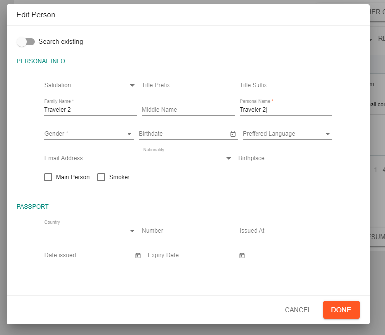 A screenshot showing the edit person window in the customer selection step of a deal