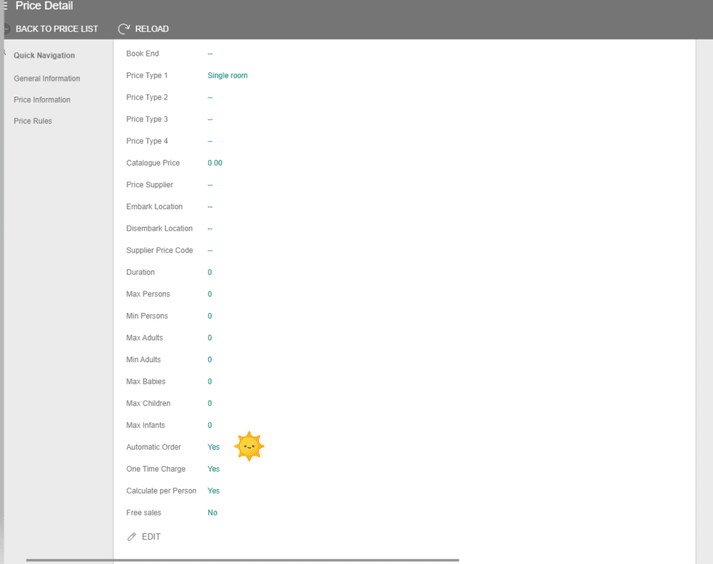 A screenshot showing the automatic order setting in a price