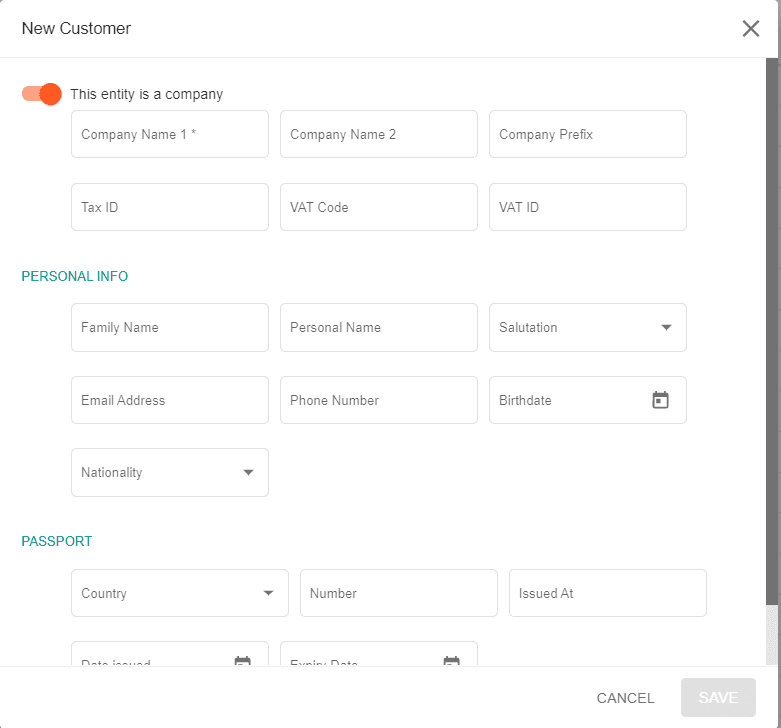 A screenshot showing the new customer window and the "is company" radio button