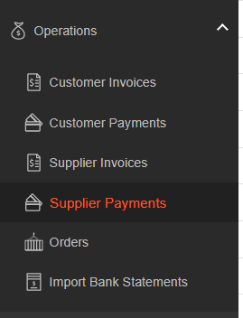 A screenshot showing the supplier payment tab in the menu