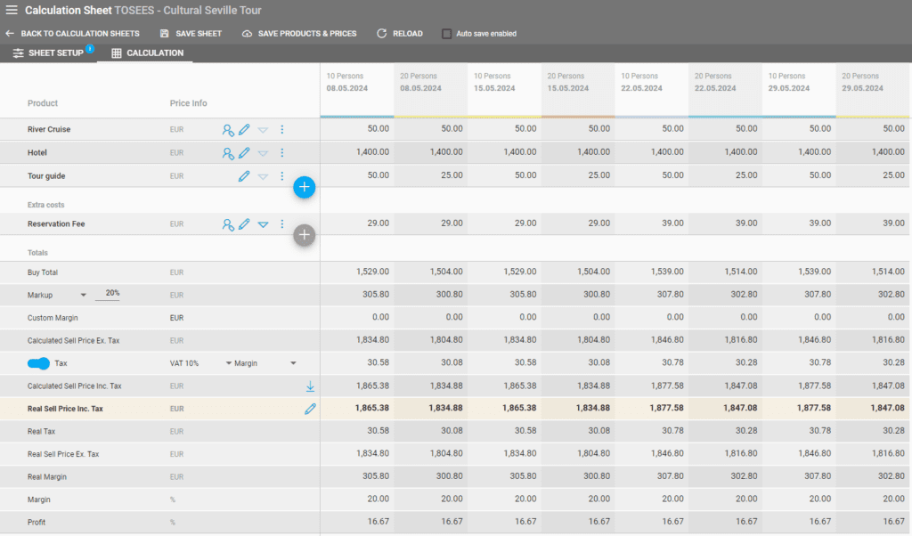 A screenshot showing the calculation sheet for calculating fares from entry prices