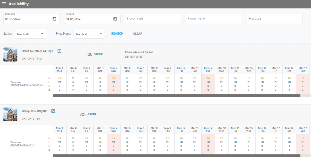 A screenshot of the new availability view 
