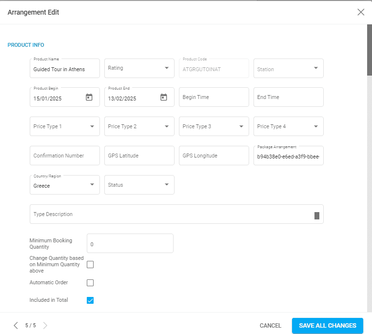 A screenshot showing the quick edit window of an arrangement.