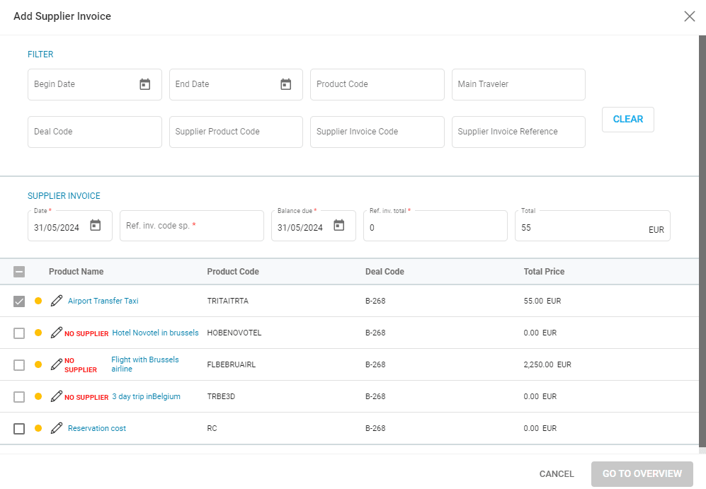 A screenshot showing the supplier invoice details.