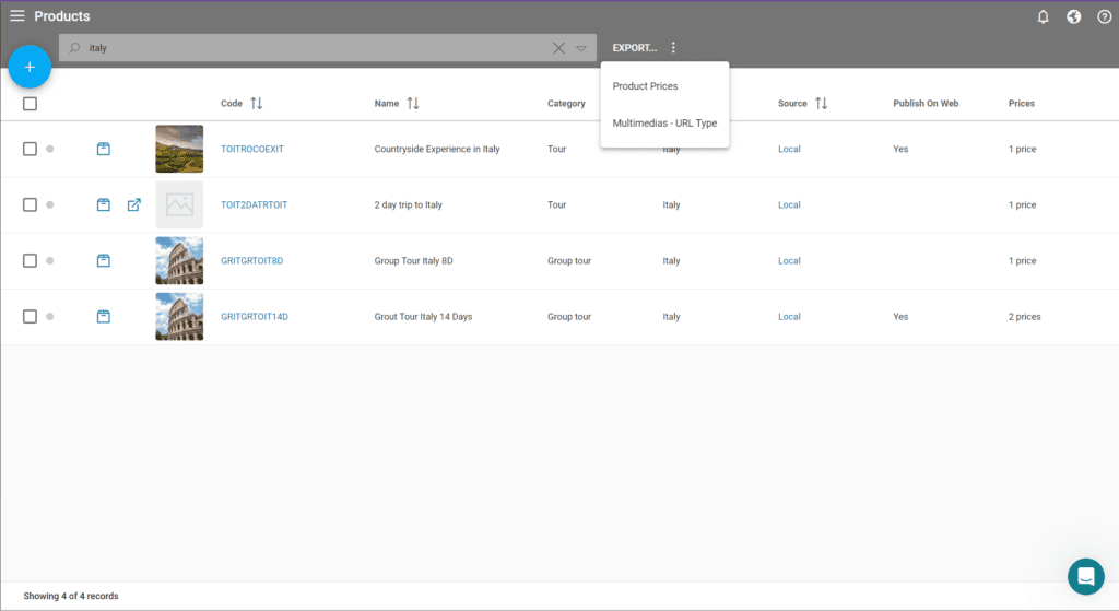 A screenshot of the multimedia export button in our tour operator software