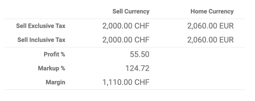 A screenshot of the new fields for sell and home currency calculations