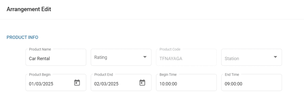 A screenshot of our travel management software showing how to add an arrangement to a deal that is set with a grace period.