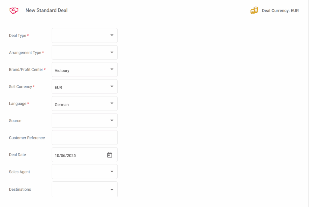 A screenshot of the deal creation window with the preferred language being set as the Brand's 