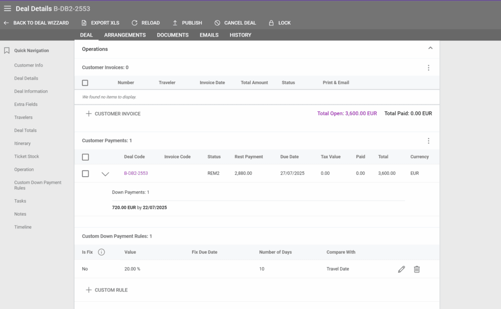 A screenshot of the Customer Payments section with the Rest Payment included 
