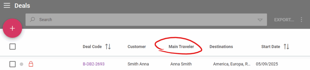 Screenshot with Main Traveler Column