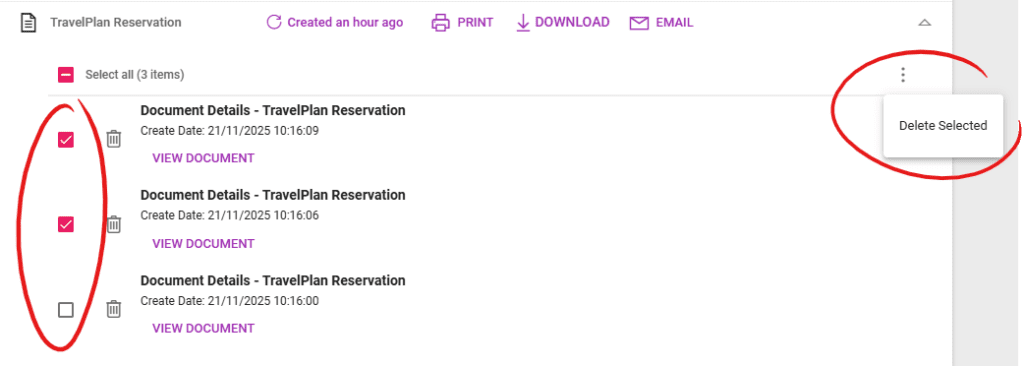 A screenshot showing the delete selected document versions in a deal