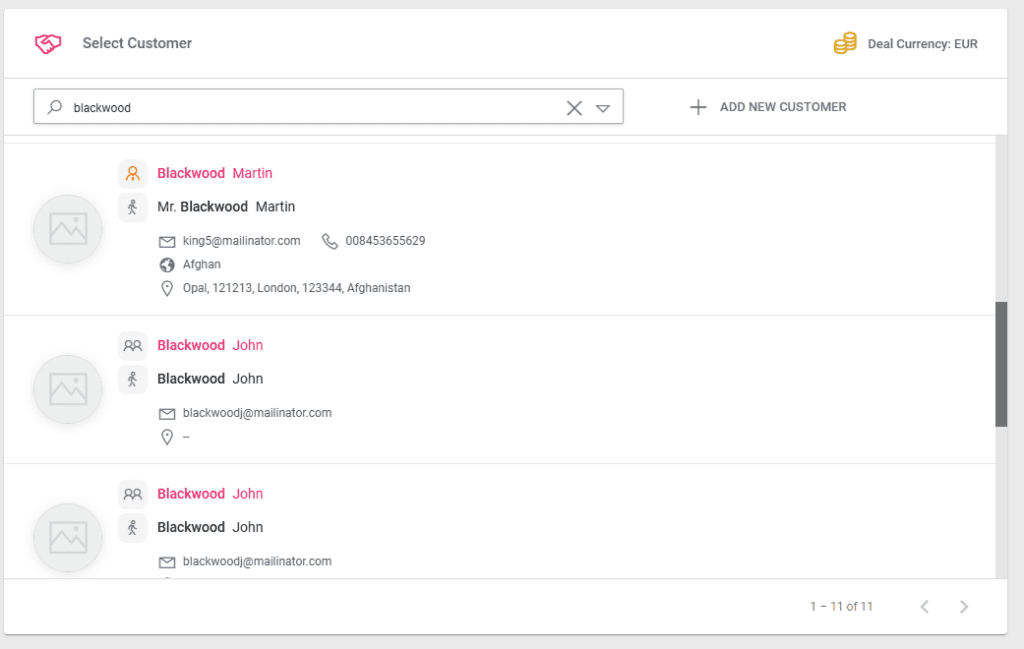 A screenshot showing the new advanced search filters in the customer selection step of the booking process