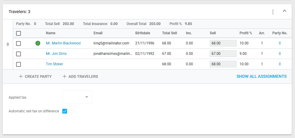 A screenshot showing the traveler section in our tour operator software along with the custom rounding setting applied