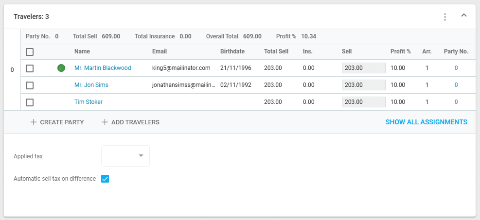 A screenshot showing the traveler section in our tour operator software along with the custom rounding setting applied