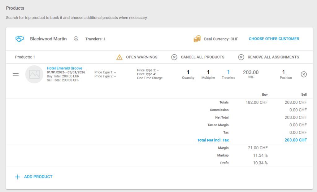 A screenshot showing the rounded price as soon as the product has been booked