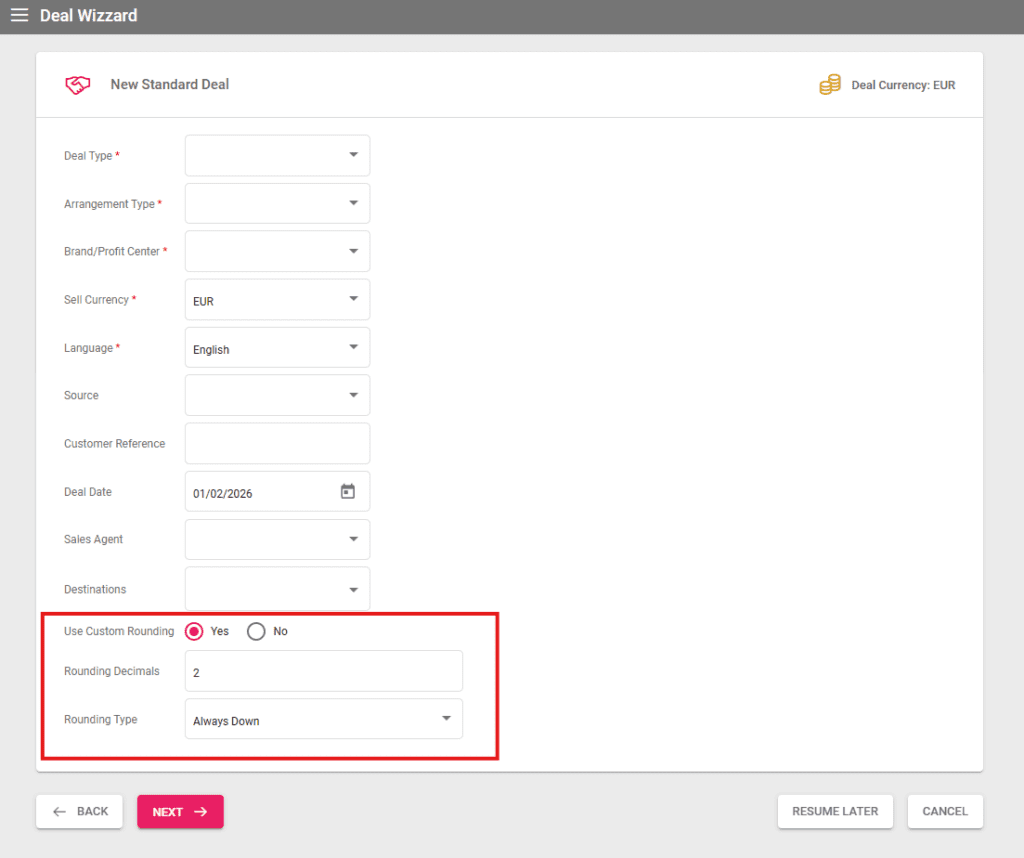 A screenshot showing the custom rounding per deal feature