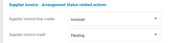 A screenshot showing the new fields for supplier invoice actions related to arrangement status