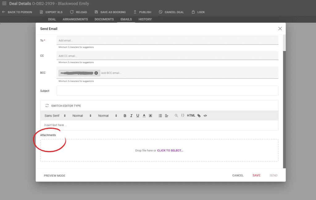 A screenshot showing the new attachments section in emails 