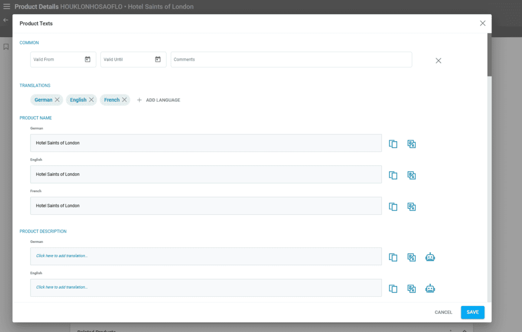 Multilingual text for your trips and products in our travel management software for tour operators